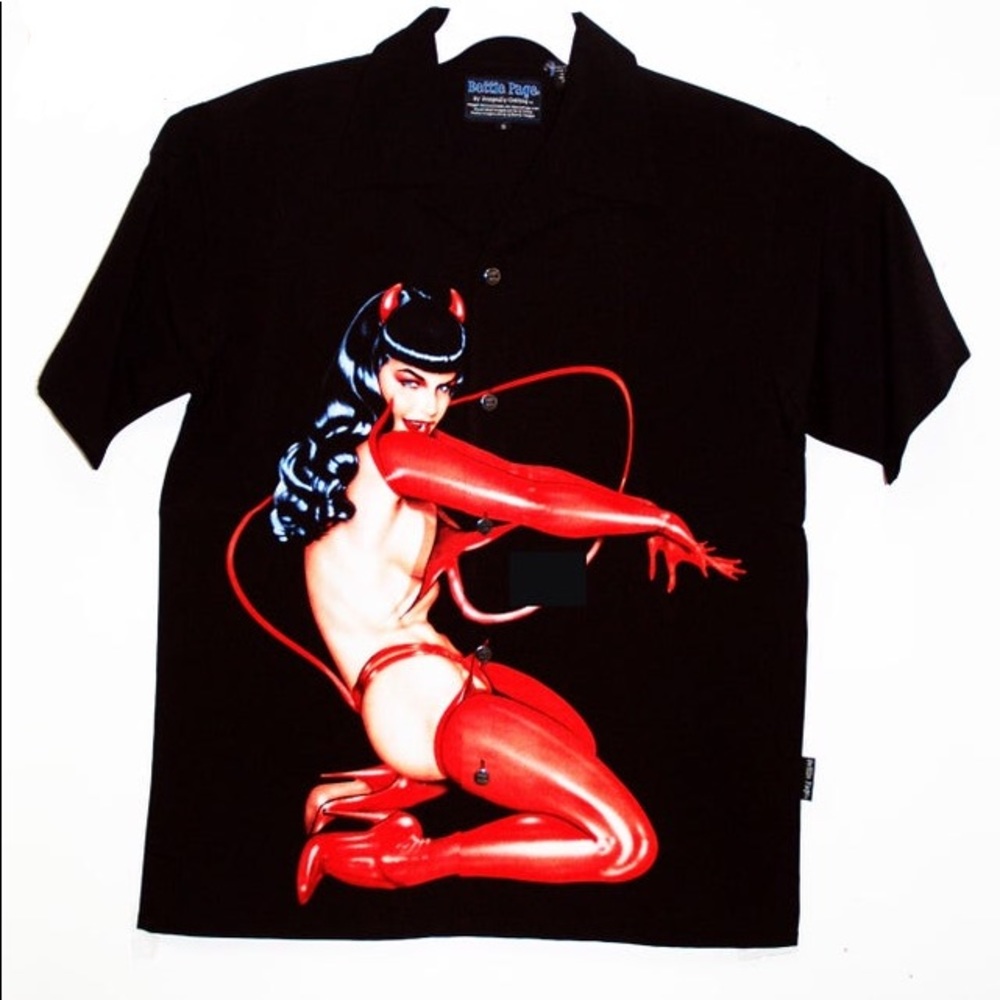 New pin up bettie page she devil button up shirt